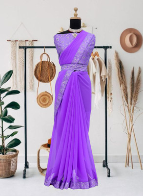 Kalavrit Creation Embroidered Bollywood Georgette Saree(Purple)