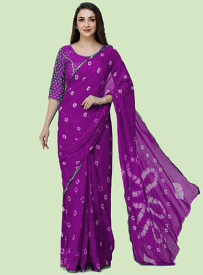 SainiVastra Printed Bandhani Chiffon Saree(Purple)
