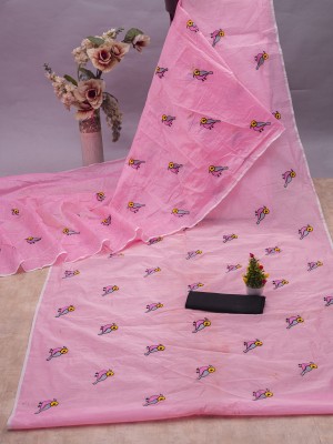 Apnisha Embroidered Chanderi Chanderi Saree(Pink)