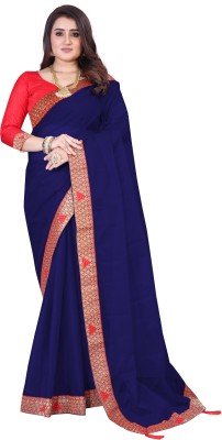 ZENBLAZE Printed, Digital Print, Striped, Self Design, Embroidered Bollywood Net Saree(Dark Blue)