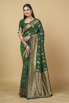 DHAYNAAND REEWA FASHION Woven Banarasi Jacquard Saree(Dark Green)