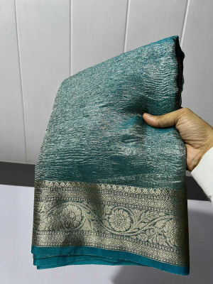 BT SAREE HUB Self Design Banarasi Tissue Saree(Light Blue)