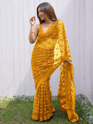Sareemall Embellished Bollywood Net Saree(Yellow)