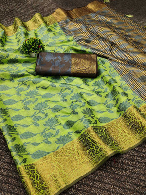 GYN Woven Kanjivaram Pure Silk Saree(Green)