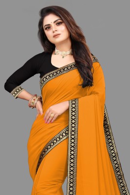Aai shree khodiyar Solid/Plain, Self Design Daily Wear Georgette, Chiffon Saree(Mustard)