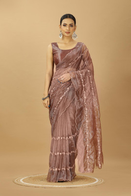 CHHELAJI Embroidered Bollywood Net Saree(Beige)