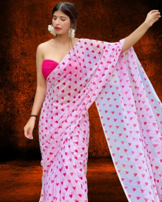 SHOBHTESH Digital Print, Printed, Self Design Daily Wear Georgette Saree(White)