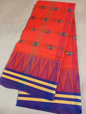 Minu Fashion Self Design Tant Pure Cotton Saree(Orange)