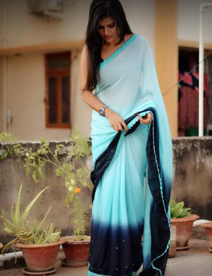 Anusuya Saree Embellished, Dyed Bollywood Georgette, Chiffon Saree(Light Blue)