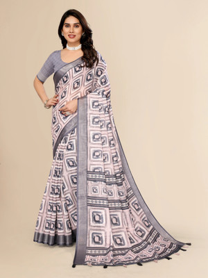 Nandoshni Printed Bollywood Linen Saree(Grey)