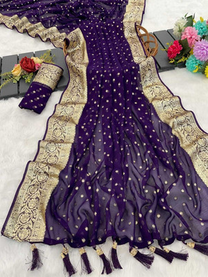 ANGELOUTLETS Woven Bollywood Georgette Saree(Purple)