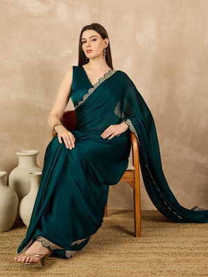 MAN PRIYA TRENDZ Embroidered Bollywood Satin Saree(Light Blue)