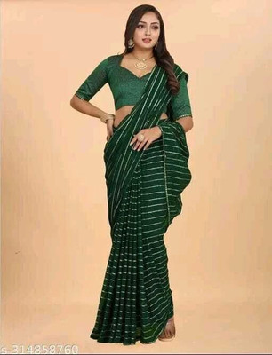 Sareez House Striped Bollywood Georgette Saree(Dark Green)