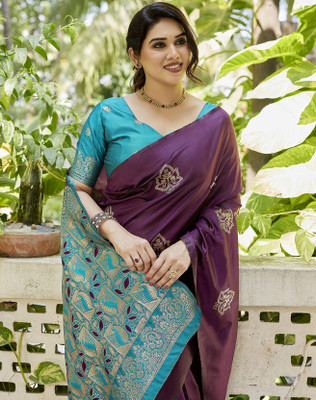 YASHIKA Woven Chettinadu Cotton Silk Saree(Purple)