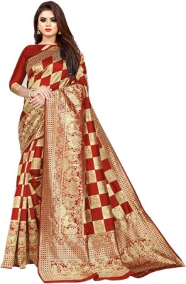 Hinayat Fashion Self Design Banarasi Cotton Silk Saree(Red)