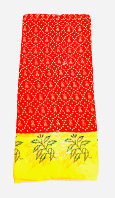Balajifabrics Printed Bandhani Georgette Saree(Yellow, Red)