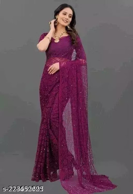 Vragi Self Design Bollywood Net Saree(Purple)