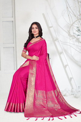 Aarunika SBT Solid/Plain Bollywood Pure Silk Saree(Pink)