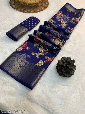 SFCS Printed Bollywood Chanderi Saree(Dark Blue)