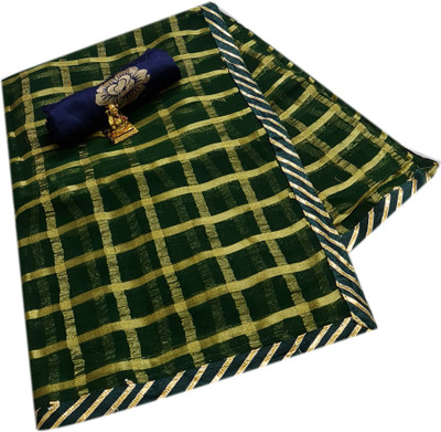 MINE CHOICE Checkered Bollywood Georgette Saree(Dark Green)