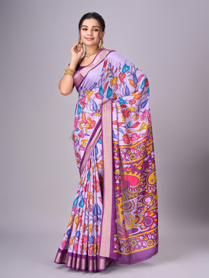 Sanjana Silks Printed Chanderi Art Silk Saree(Purple)