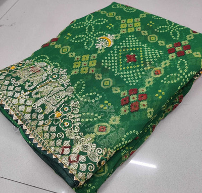 rajranitextiles Printed Bandhani Georgette Saree(Green)