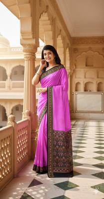 Afronza Woven Handloom Silk Blend, Pure Silk Saree(Pink, Black)