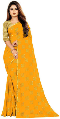 Florona Enterprise Printed Bollywood Chiffon Saree(Yellow)
