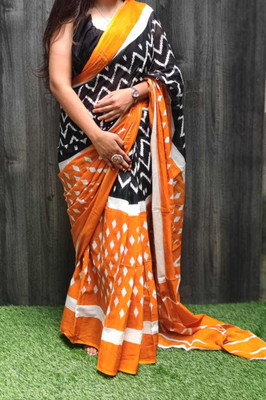 MULMUL HANDLOOM Blocked Printed Bollywood Pure Cotton Saree(Multicolor)