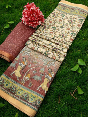 AARAANA Printed Banarasi Pure Silk, Cotton Silk Saree(Cream)