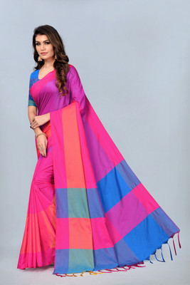 Divastri Color Block Arani Pattu Art Silk Saree(Pink)
