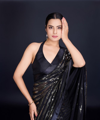 Clemira Embellished Bollywood Georgette Saree(Black)
