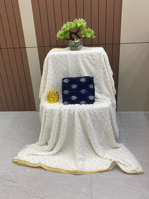 HouseOfCommon Embellished Bollywood Polyester Saree(White)