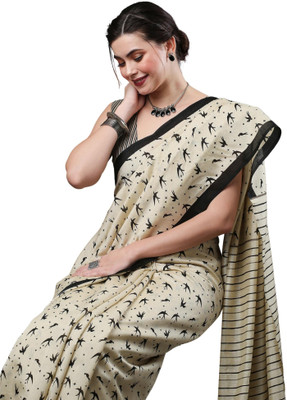 Akhilam Embroidered Mysore Art Silk Saree(Cream)