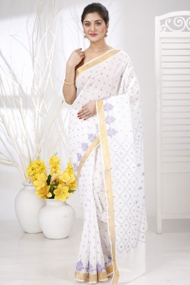 DipDiya Printed, Woven Tant Pure Cotton Saree(Purple, White)