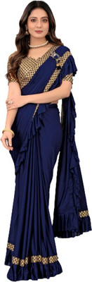 Memsaab Creation Self Design Bollywood Lycra Blend Saree(Blue)