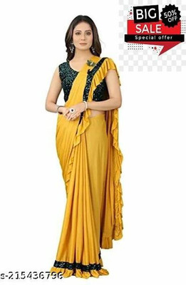 PLEXSTAR Solid/Plain Bollywood Lycra Blend Saree(Red)