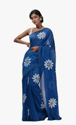 Kesi Designer Digital Print Bollywood Cotton Blend Saree(Blue)