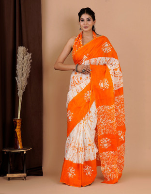 Pallo Latke Blocked Printed Daily Wear Pure Cotton Saree(Mustard)