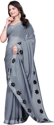 JenaFashion Embroidered Bollywood Georgette Saree(Grey)