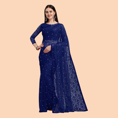nexxxa Self Design Bollywood Net Saree(Blue)