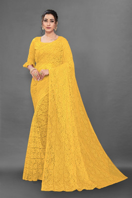NORAFLEX Embroidered Bollywood Net Saree(Yellow)