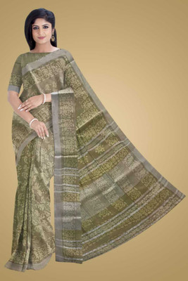 S Kart Printed Daily Wear Organza Saree(Green)
