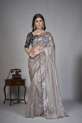 Apnisha Solid/Plain Bollywood Organza Saree(Grey)