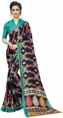 SHREE SOMANATH JARI Printed Bollywood Cotton Silk Saree(Blue, Multicolor)