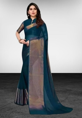 Vragi Solid/Plain Bollywood Chiffon Saree(Light Blue)