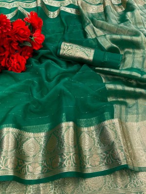 movaliya brothers Printed Banarasi Organza Saree(Multicolor)