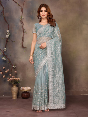 VIJAYAVALLABH Embroidered Bollywood Net Saree(Blue)