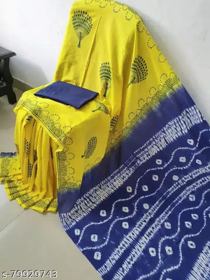 AARTI FASHION Printed, Blocked Printed, Floral Print Ikkat Pure Cotton Saree(Multicolor)