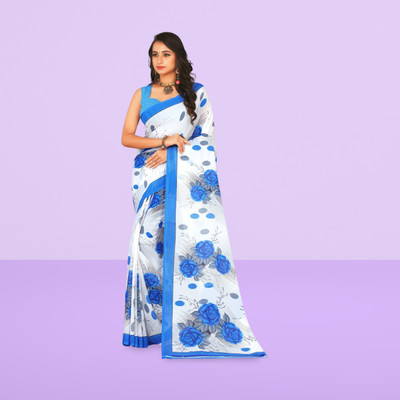Leelavati Printed Daily Wear Georgette Saree(White, Blue)